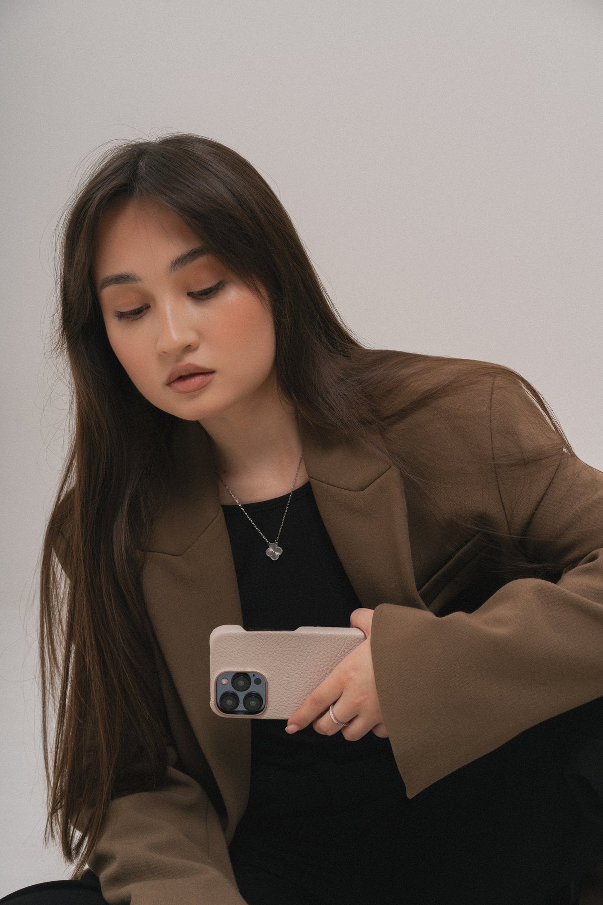 Beige Leather Case for iPhone 16 Pro
