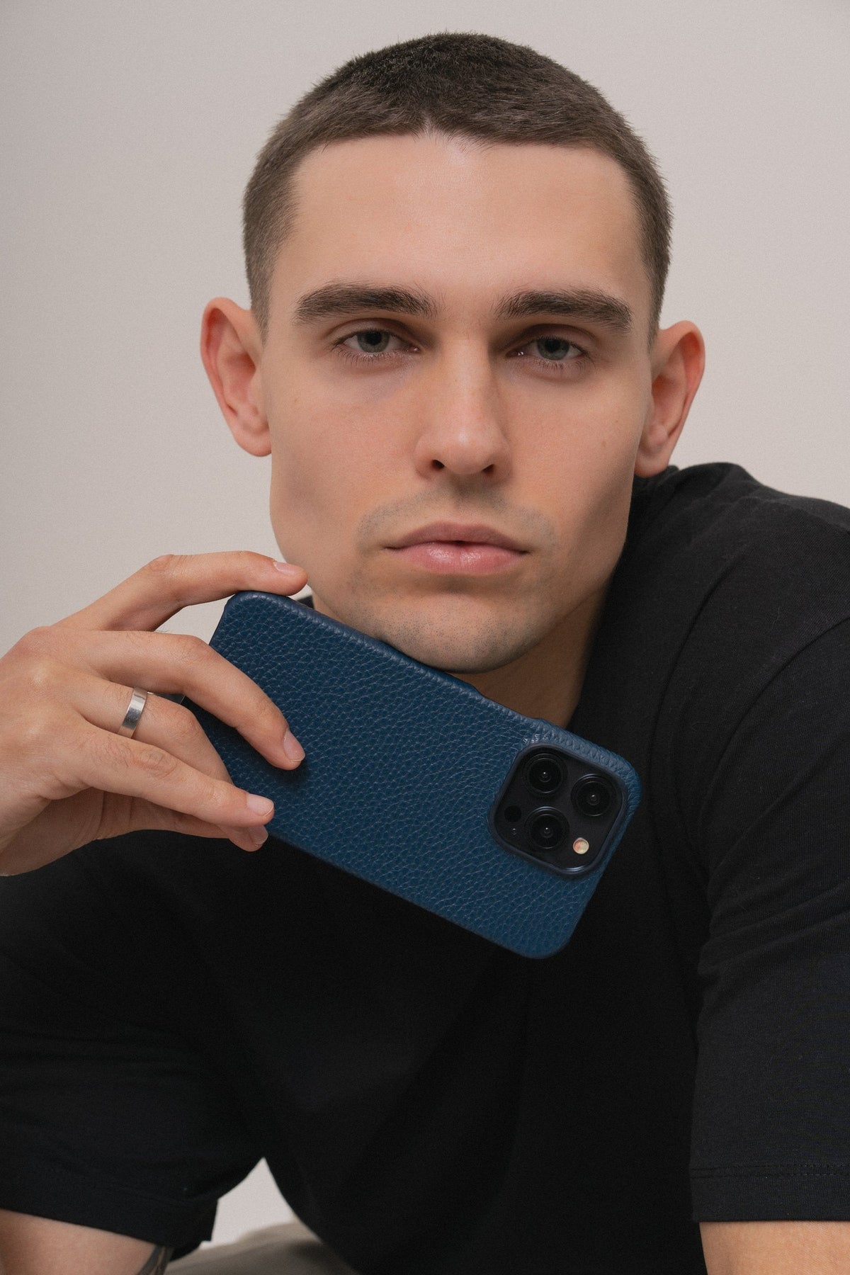 Navy Blue Leather Case for iPhone 16