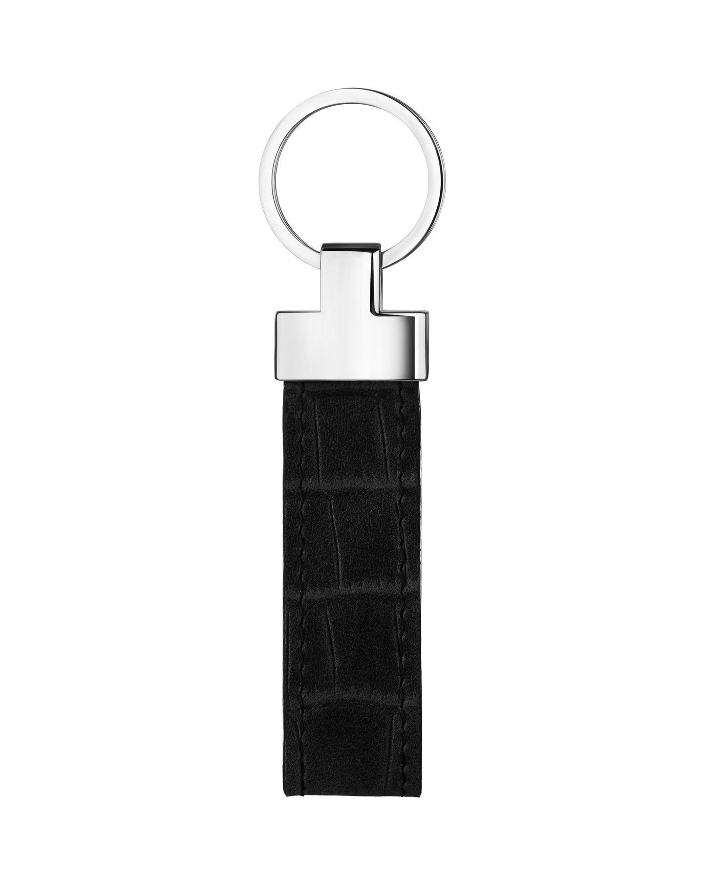 Black Crocodile-Embossed Leather Keychain