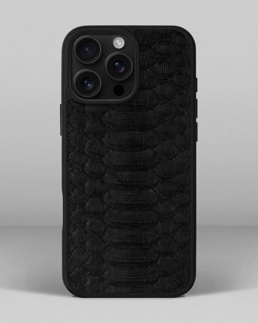 Black Python Leather Sport Case for iPhone 16 Pro Max