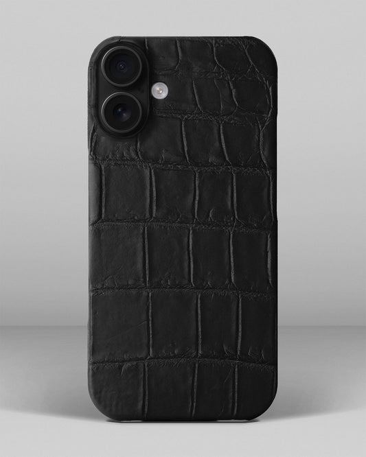 Black Crocodile Leather Full-Wrap Case for iPhone 14 Plus