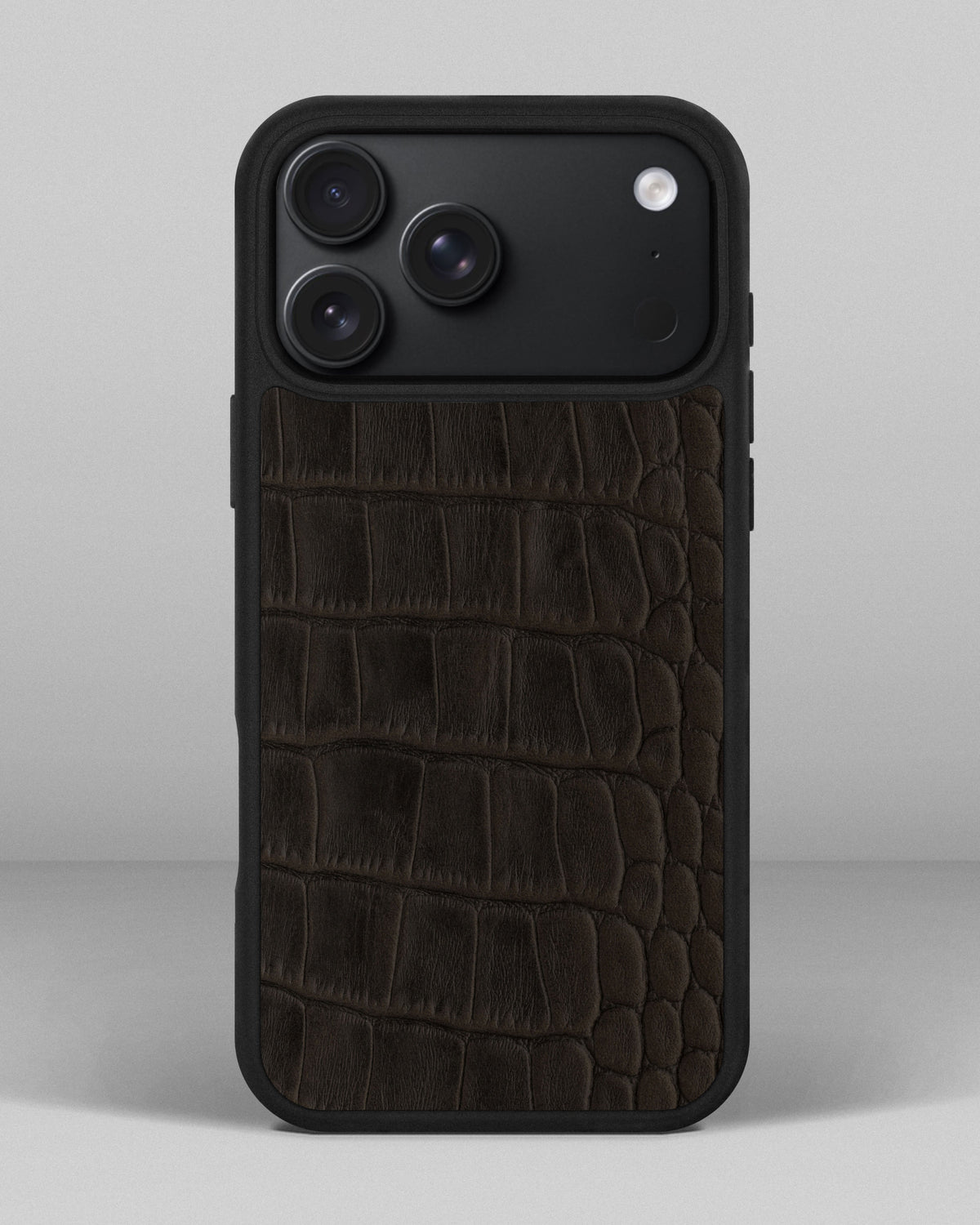 Dark Brown Crocodile Emboss on Calfskin Sport Case for iPhone 18 Pro Max