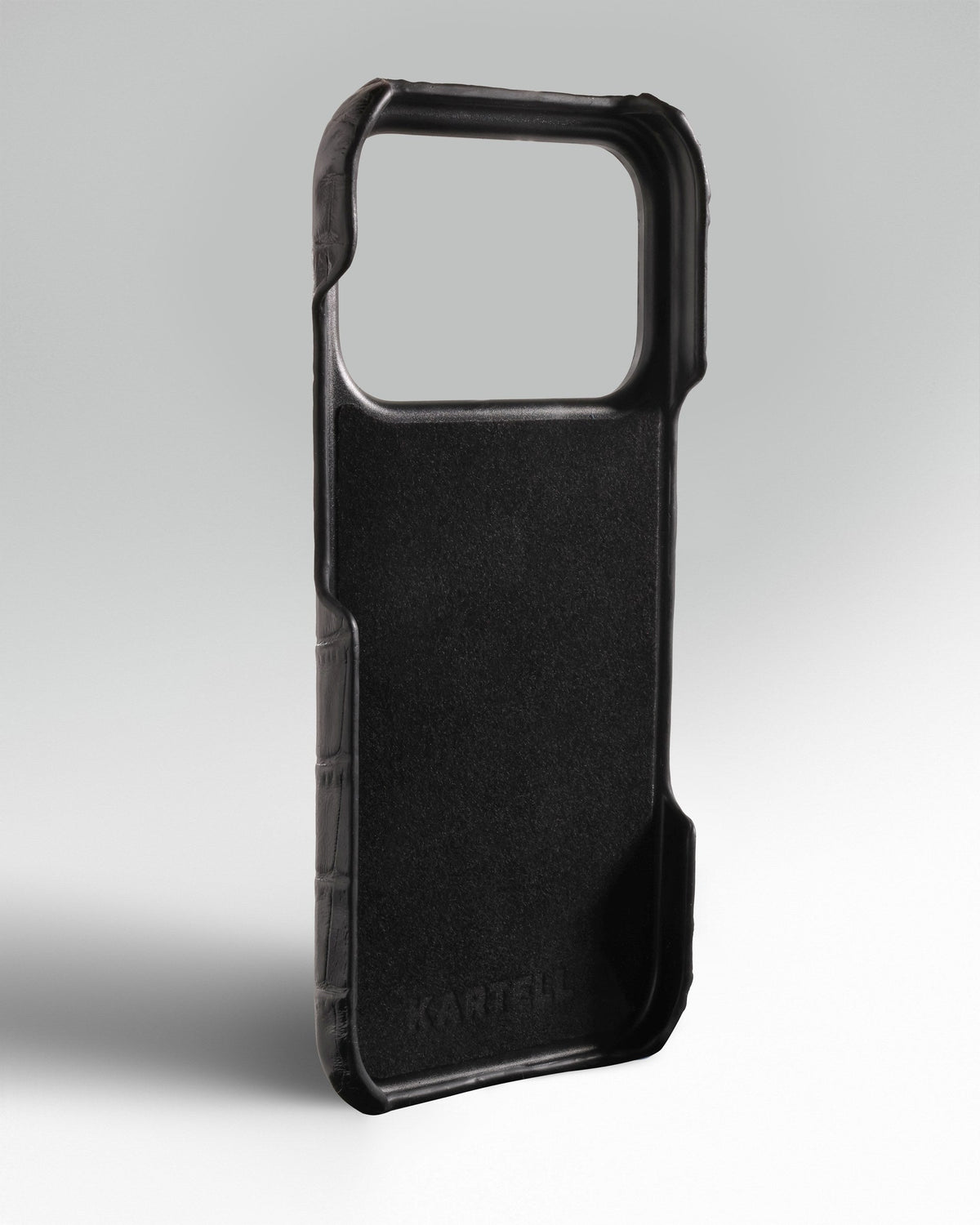 Black Crocodile-Embossed Leather Full-Wrap Case for iPhone 15 Pro