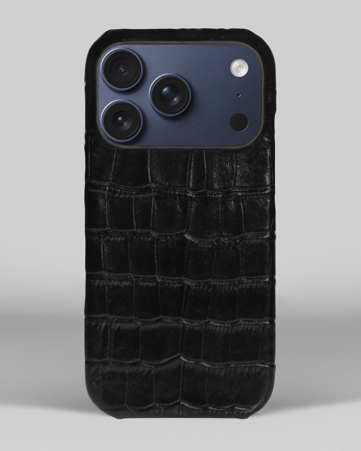 Black Crocodile-Embossed Leather Full-Wrap Case for iPhone 14 Pro