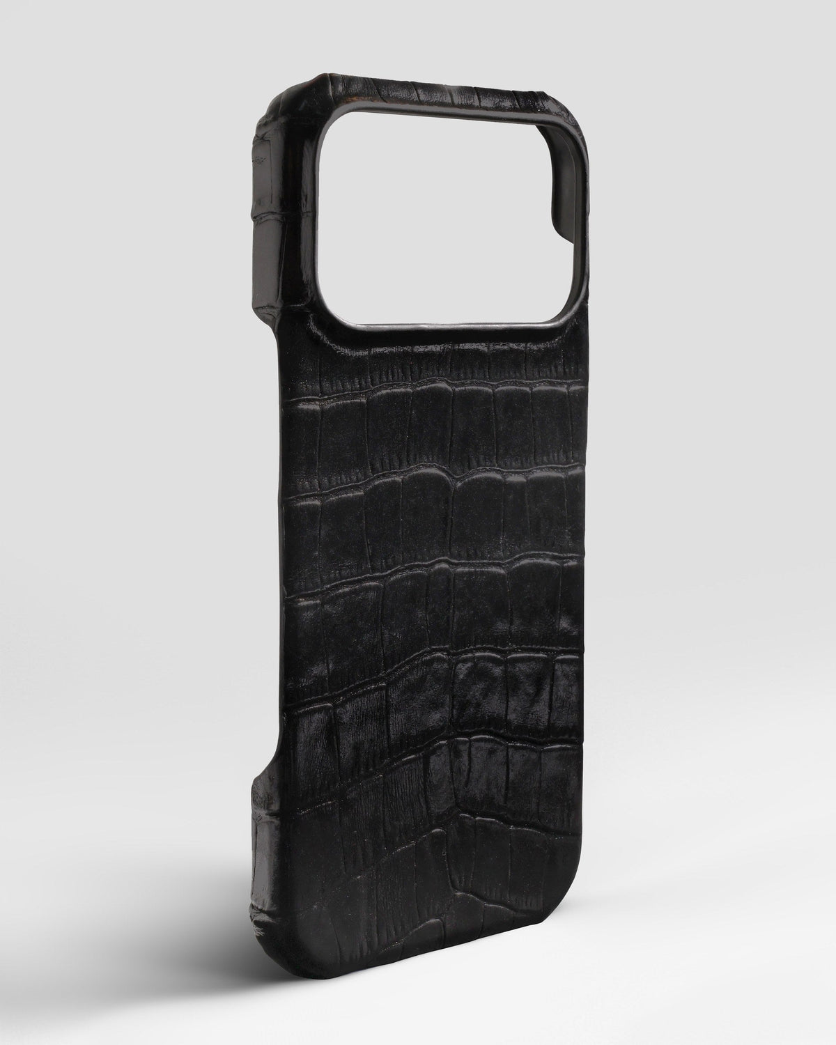 Black Crocodile-Embossed Leather Full-Wrap Case for iPhone 14 Pro Max