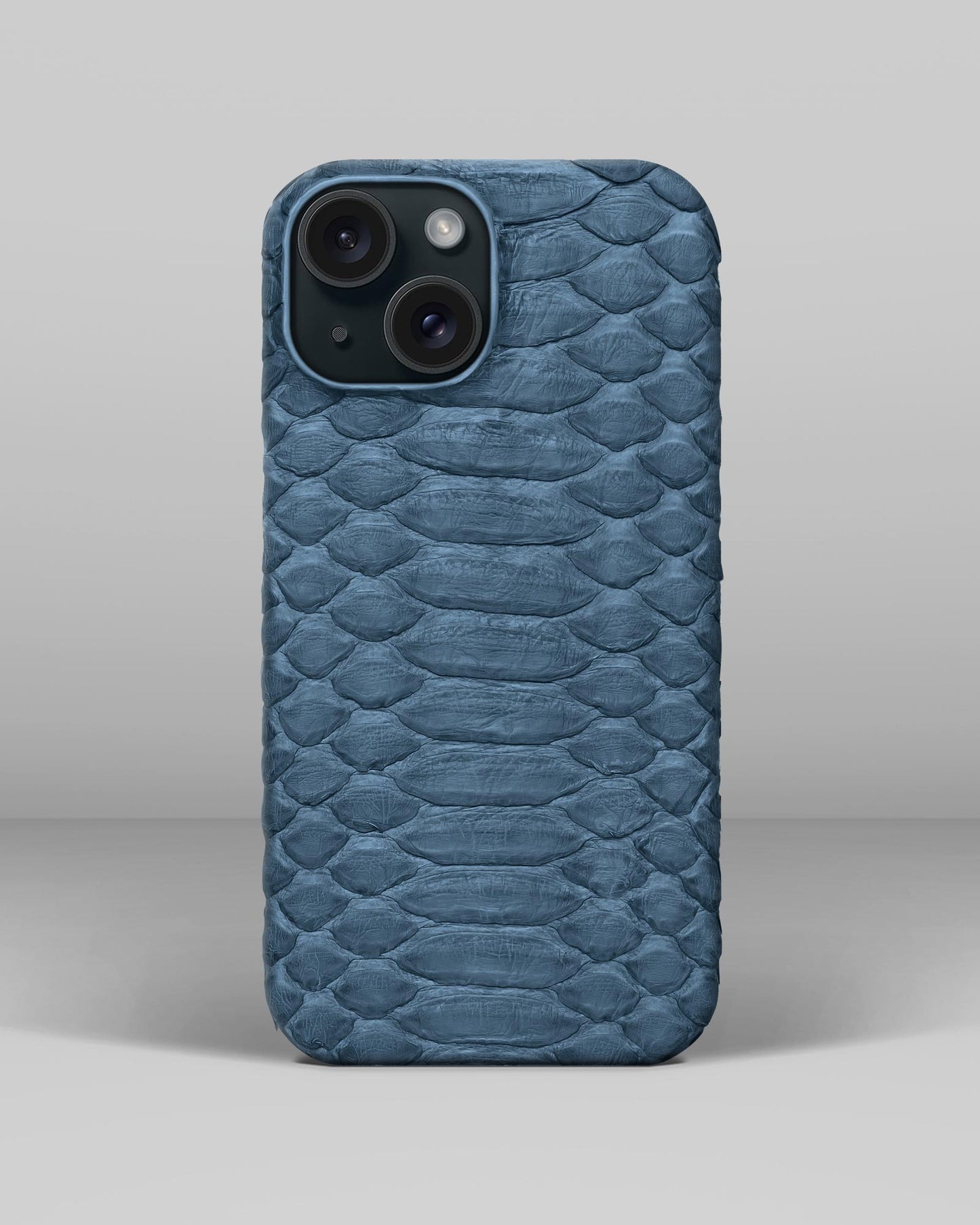 Genuine Light Blue Python Leather Case for iPhone 15