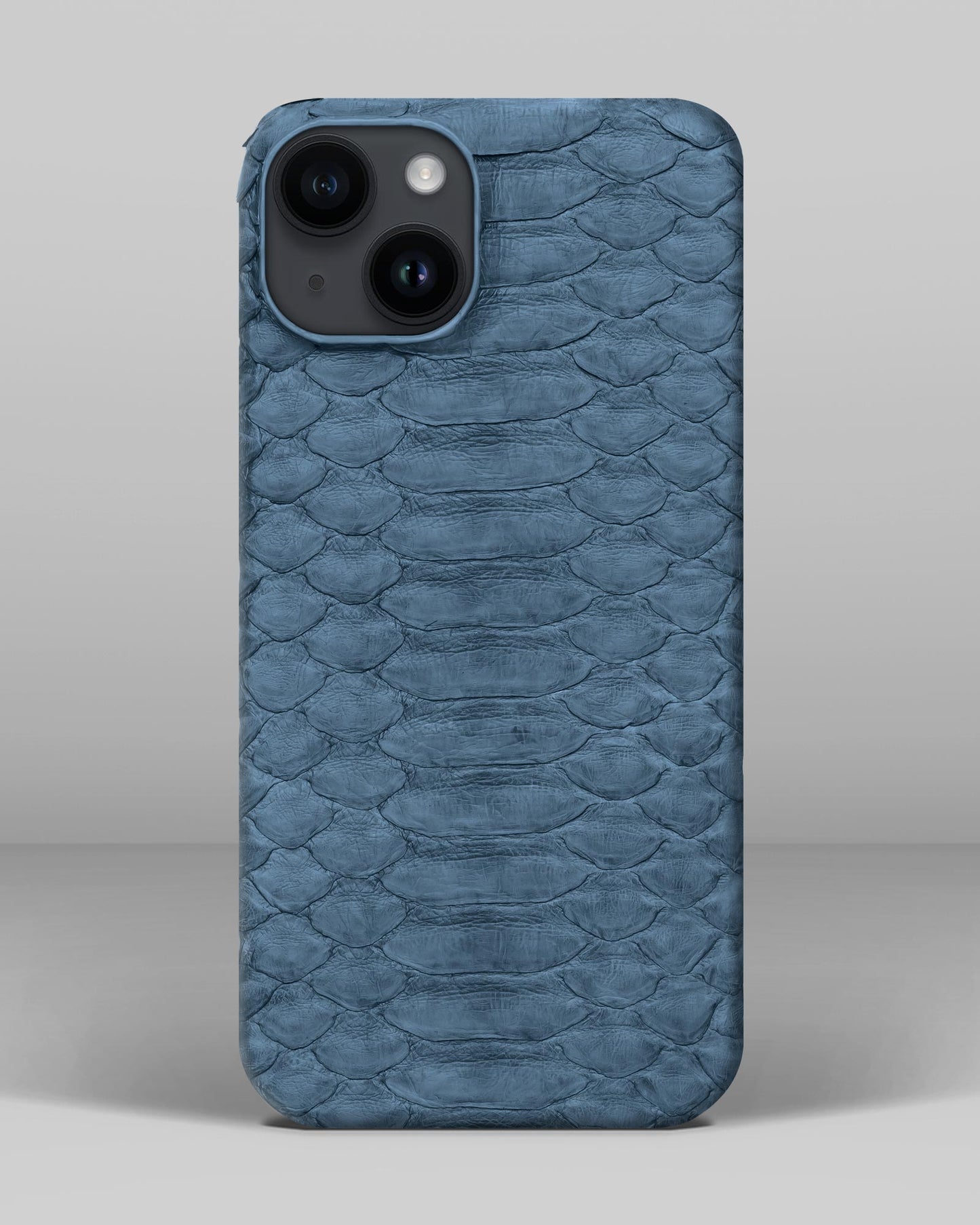 Genuine Light Blue Python Leather Case for iPhone 14 Plus