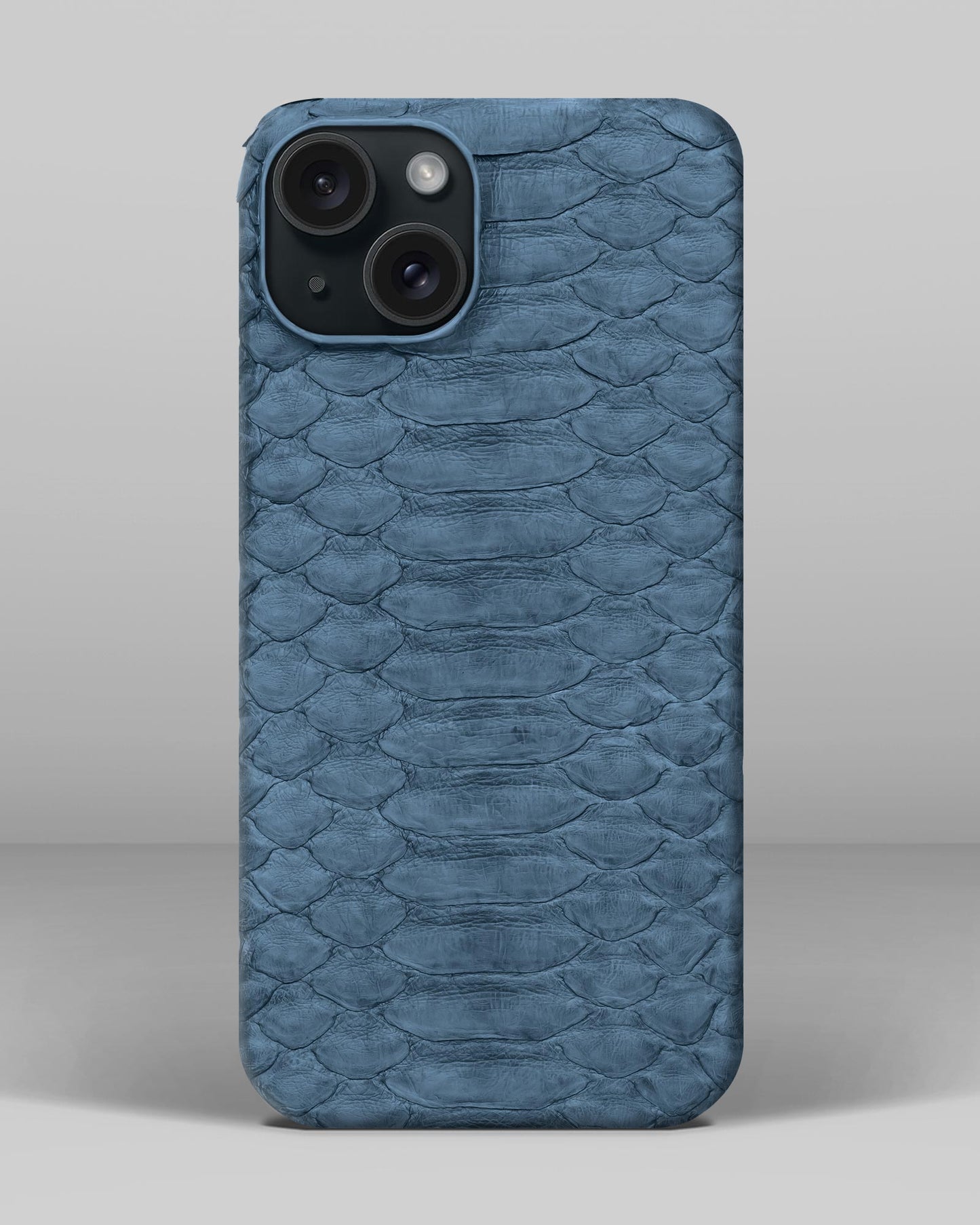 Genuine Light Blue Python Leather Case for iPhone 15 Plus