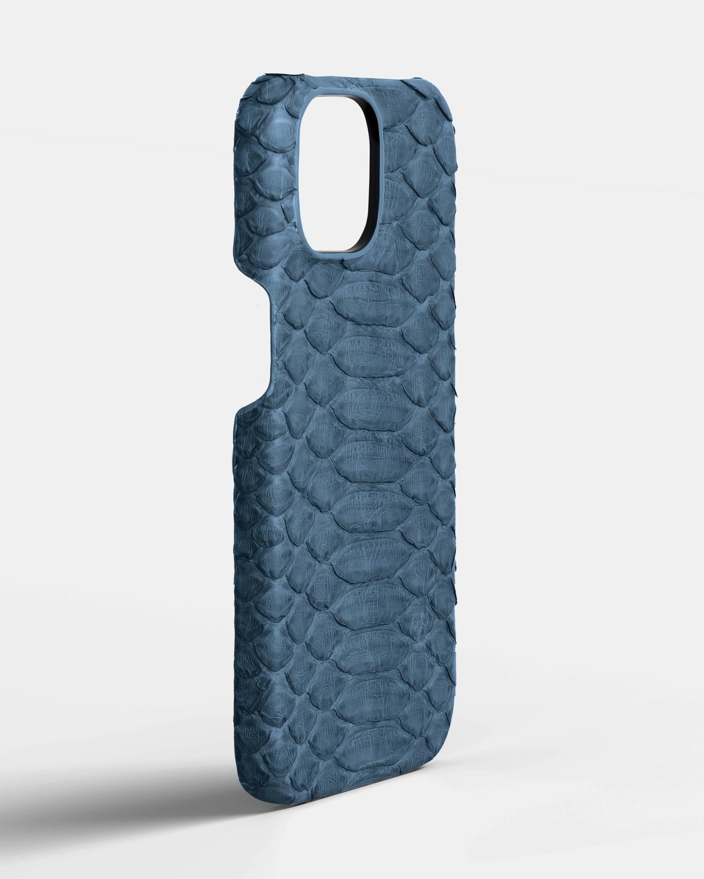 Genuine Light Blue Python Leather Case for iPhone 15 Plus