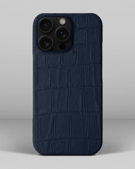 Navy Blue Crocodile Leather Full-Wrap Case for iPhone 16 Pro Max
