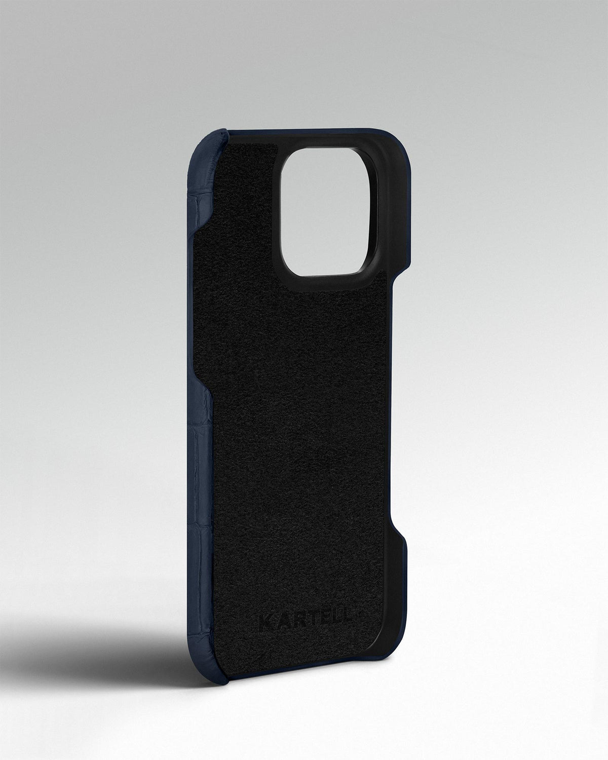 Navy Blue Crocodile Leather Full-Wrap Case for iPhone 15 Pro