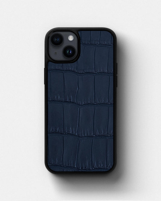Темно-синій спортивний чохол зі шкіри Crocodile для iPhone 14