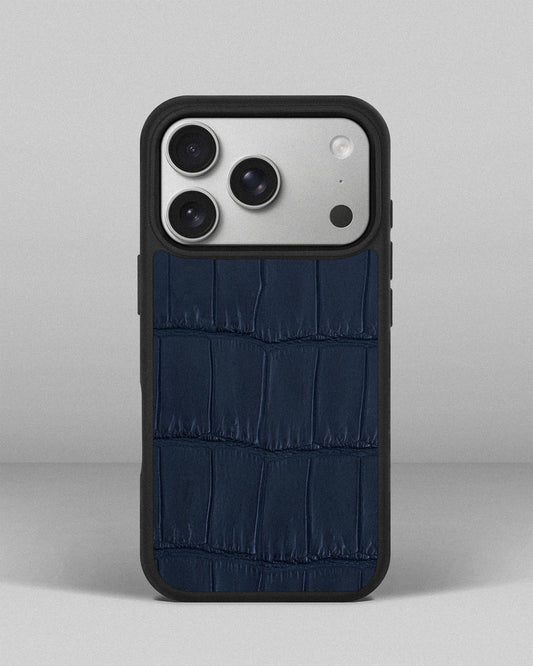 Dark Blue Crocodile Leather Sport Case for iPhone 17 Pro