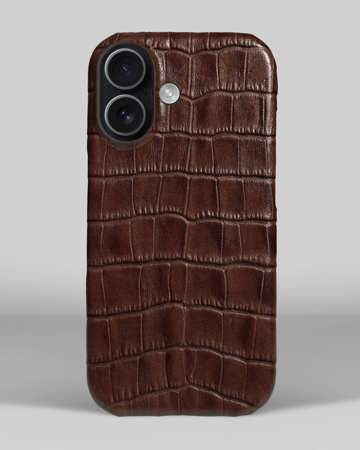 Brown Crocodile-Embossed Leather Full-Wrap Case for iPhone 16 Plus