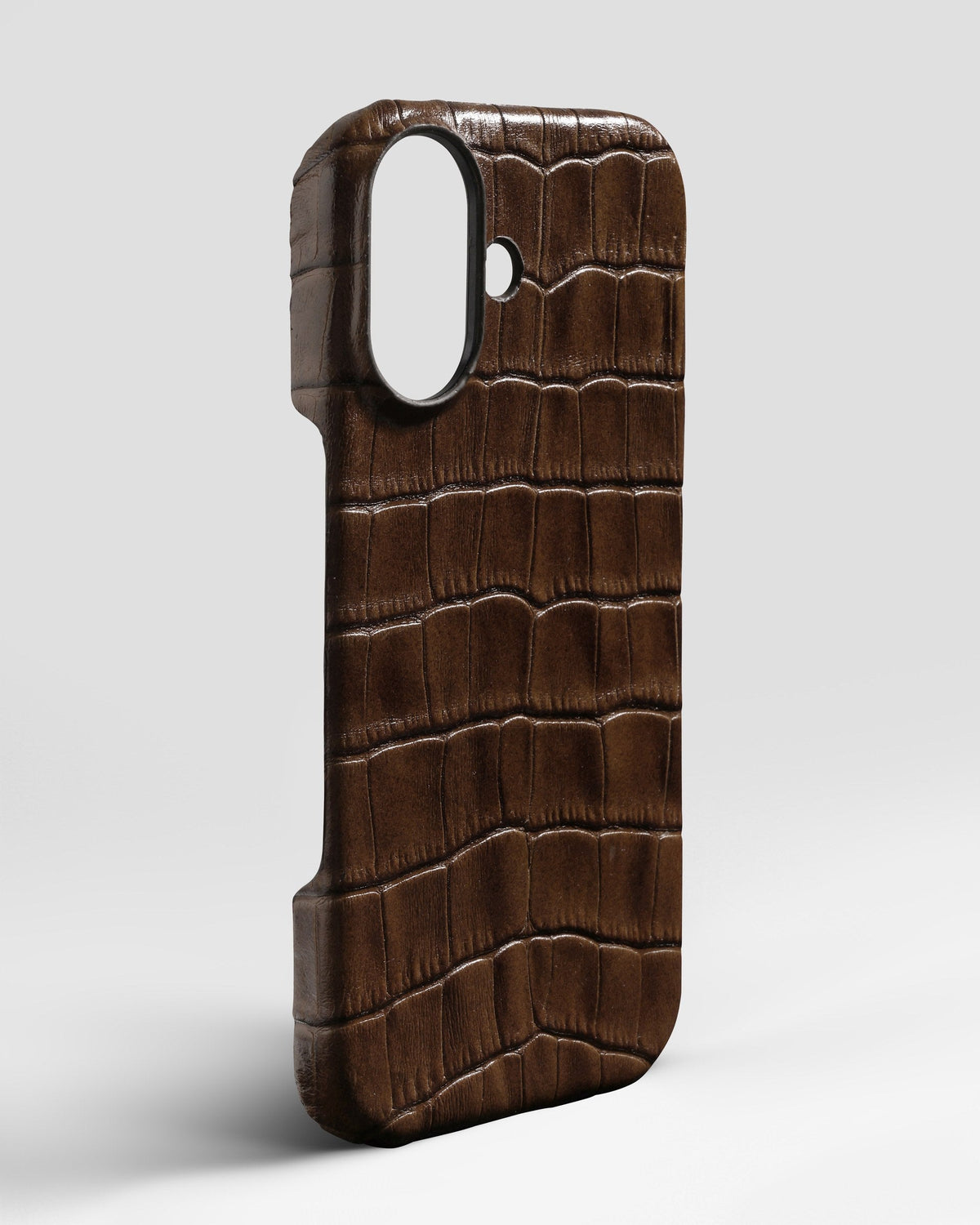 Brown Crocodile-Embossed Leather Full-Wrap Case for iPhone 15