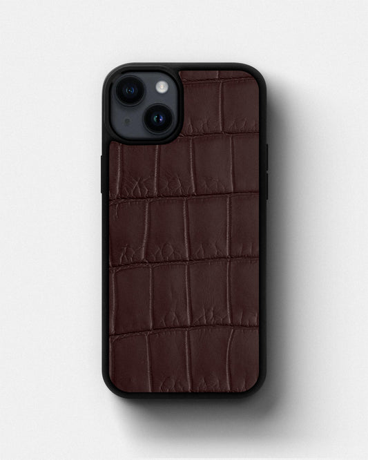Темно-коричневий спортивний чохол зі шкіри Crocodile для iPhone 14