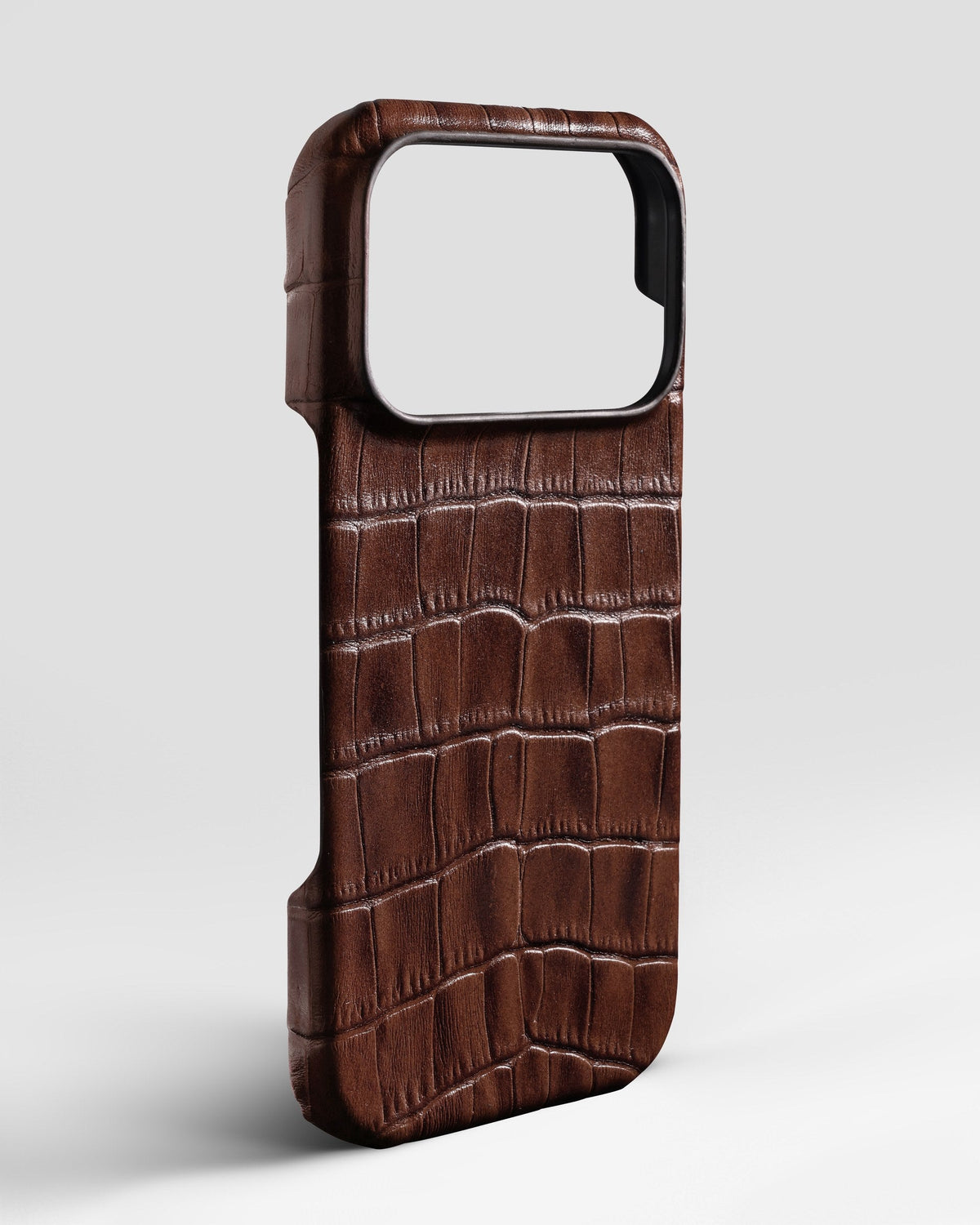 Brown Crocodile-Embossed Leather Full-Wrap Case for iPhone 17 Pro