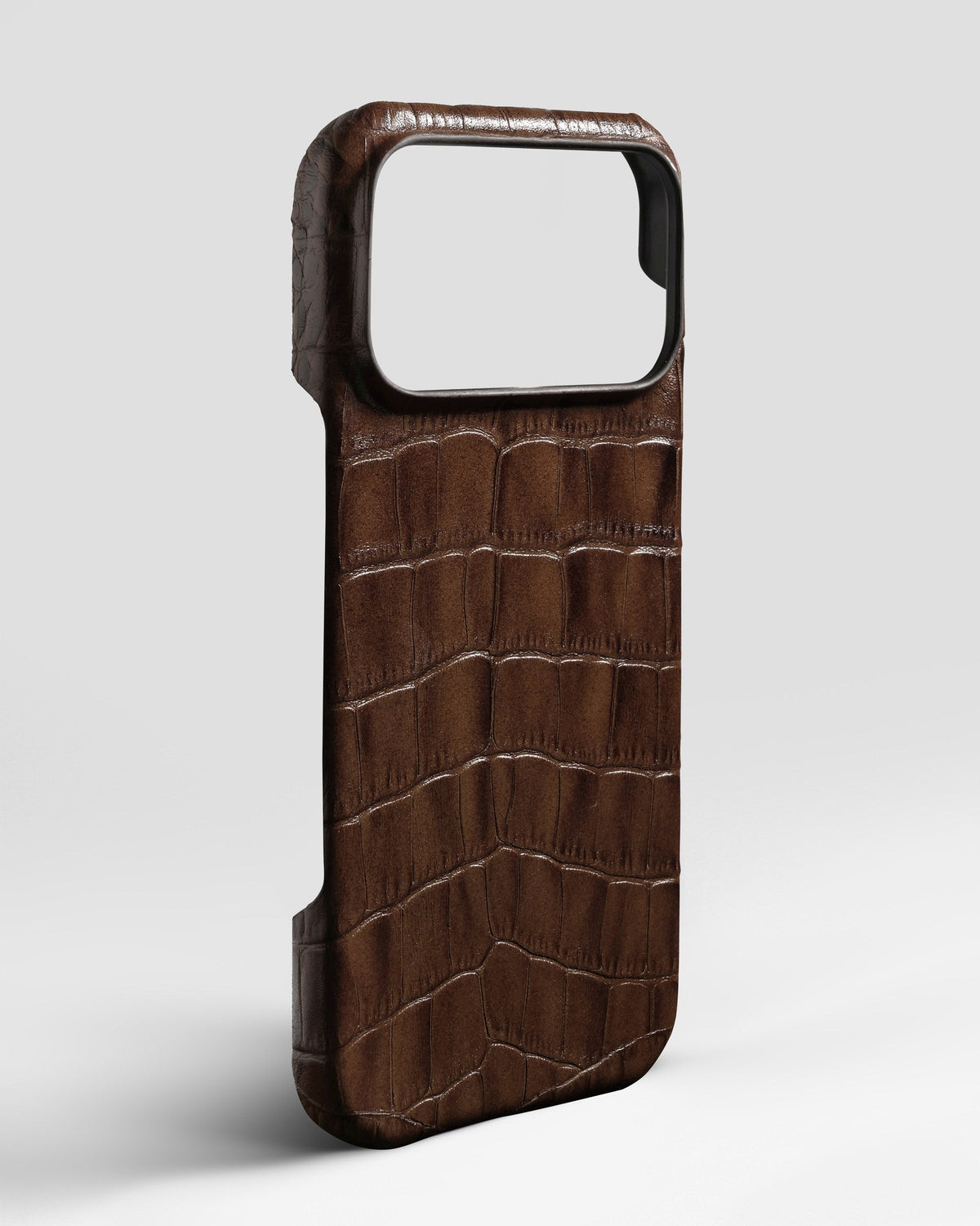 Brown Crocodile-Embossed Leather Full-Wrap Case for iPhone 15 Pro Max