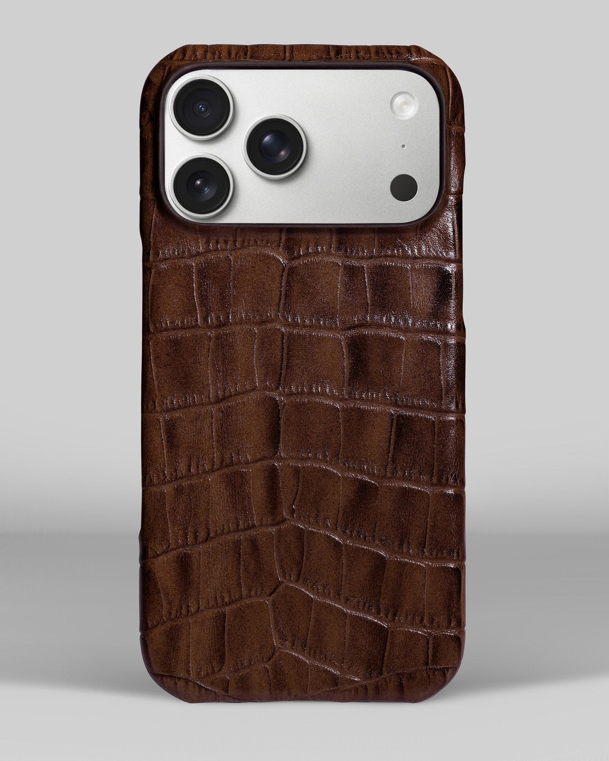 Brown Crocodile-Embossed Leather Full-Wrap Case for iPhone 16 Pro Max
