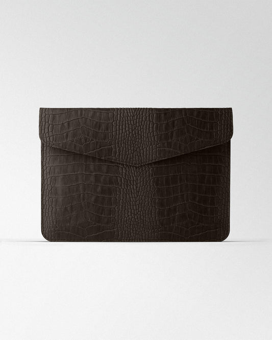 Magnetic MacBook Sleeve with Dark Brown Crocodile Embossing