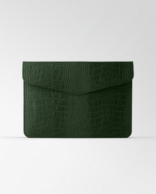 Magnetic MacBook Sleeve with Green Crocodile Embossing