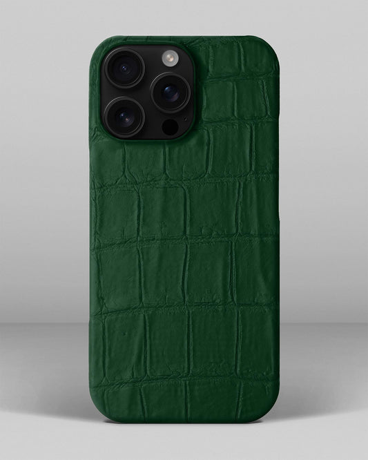 Dark Green Crocodile Leather Full-Wrap Case for iPhone 16 Pro Max