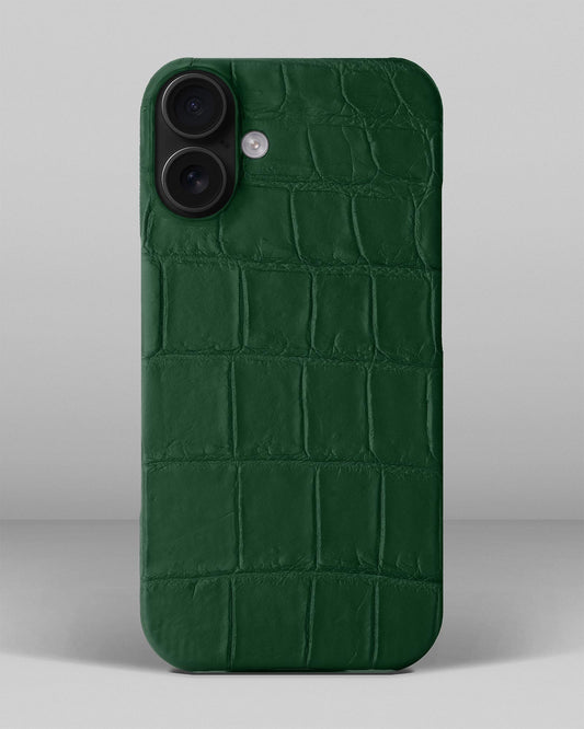 Dark Green Crocodile Leather Full-Wrap Case for iPhone 14 Plus