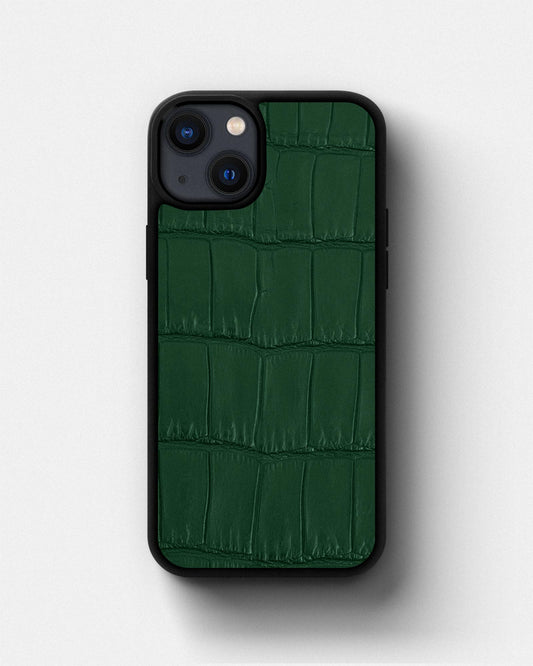 Dark green Crocodile Leather Sport Case for iPhone 13