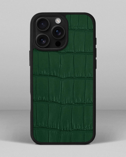 Green Crocodile Leather Sport Case for iPhone 16 Pro Max