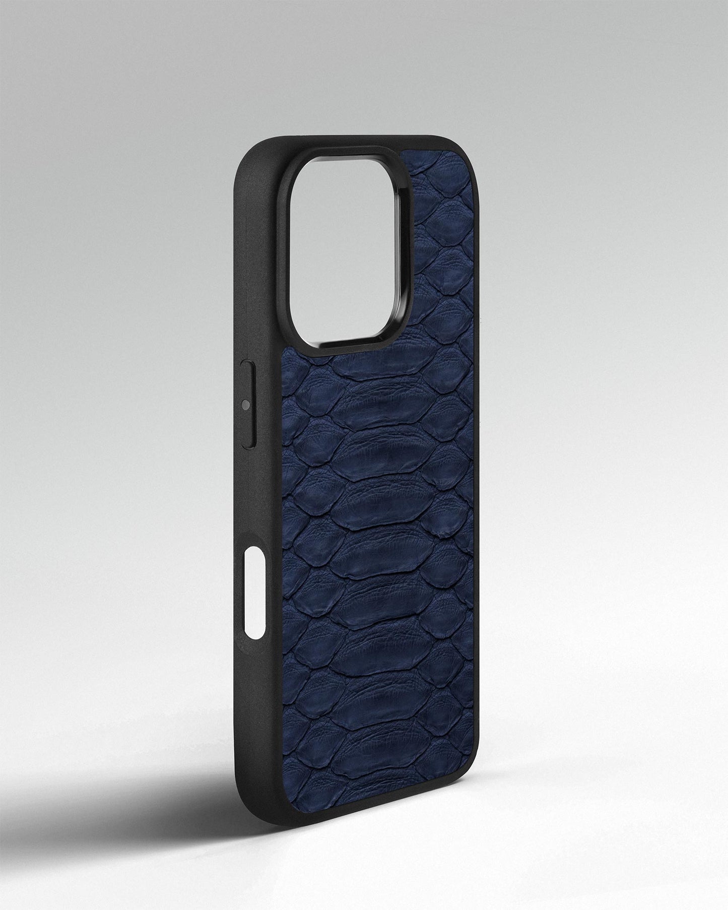 Steel Blue Python Leather Sport Case for iPhone 16 Pro