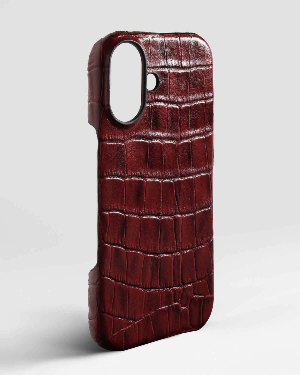 Red Crocodile-Embossed Leather Full-Wrap Case for iPhone 15 Plus