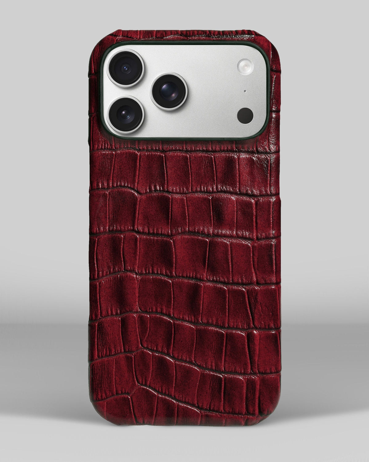 Red Crocodile-Embossed Leather Full-Wrap Case for iPhone 16 Pro Max