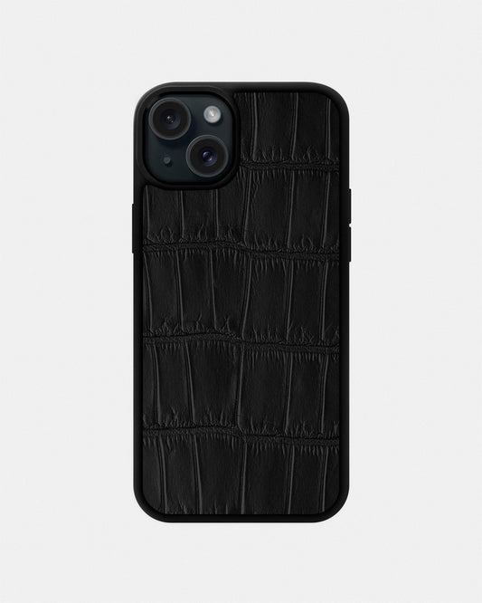 Чорний спортивний чохол зі шкіри крокодила для iPhone 15