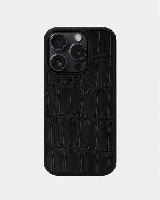 Чорний спортивний чохол зі шкіри крокодила для iPhone 15 Pro