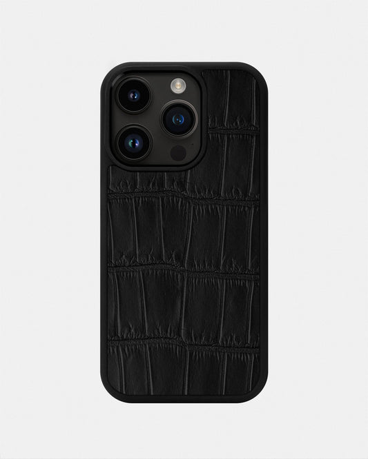 Чорний спортивний чохол зі шкіри крокодила для iPhone 14 Pro