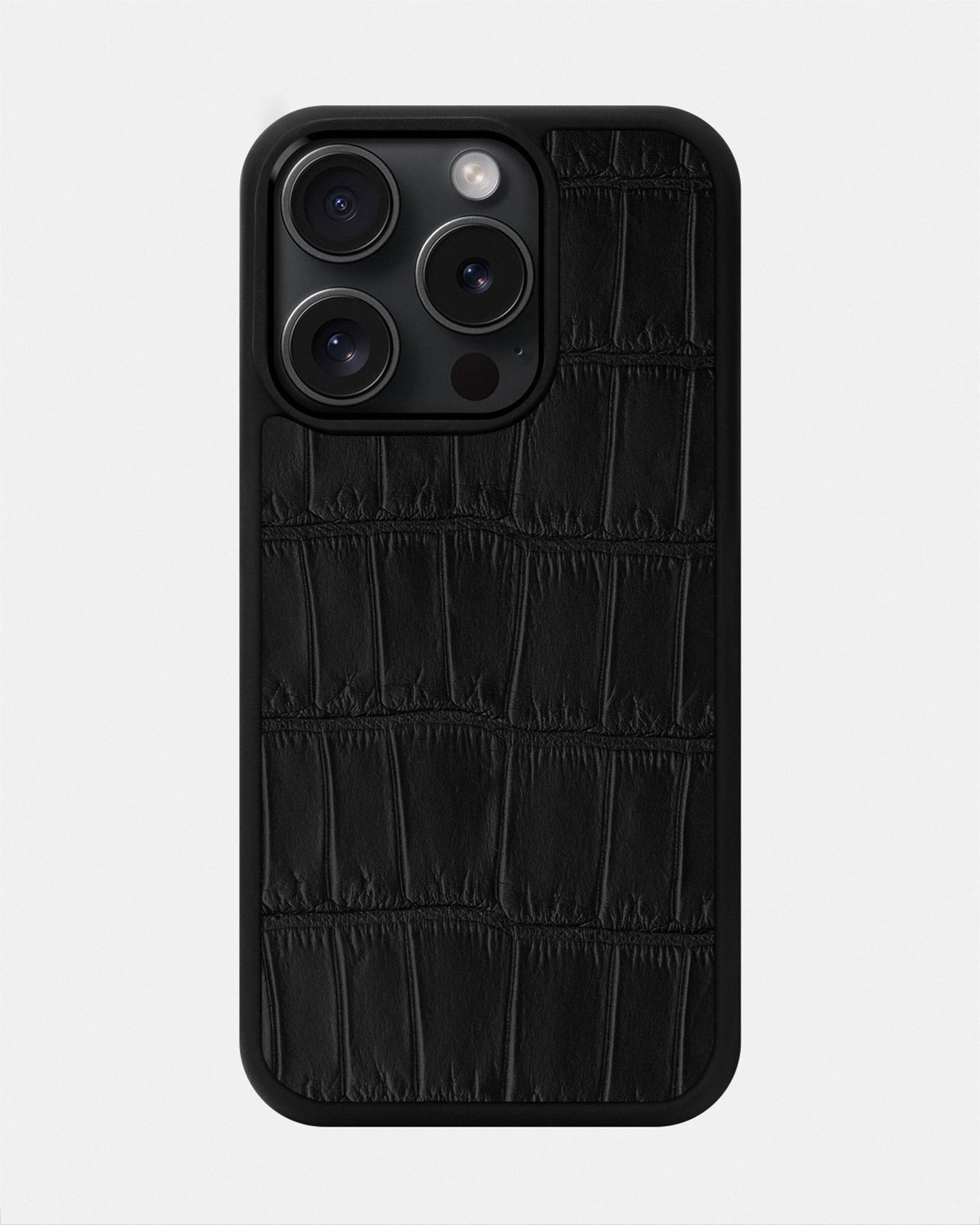 Чорний спортивний чохол зі шкіри крокодила для iPhone 15 Pro Max