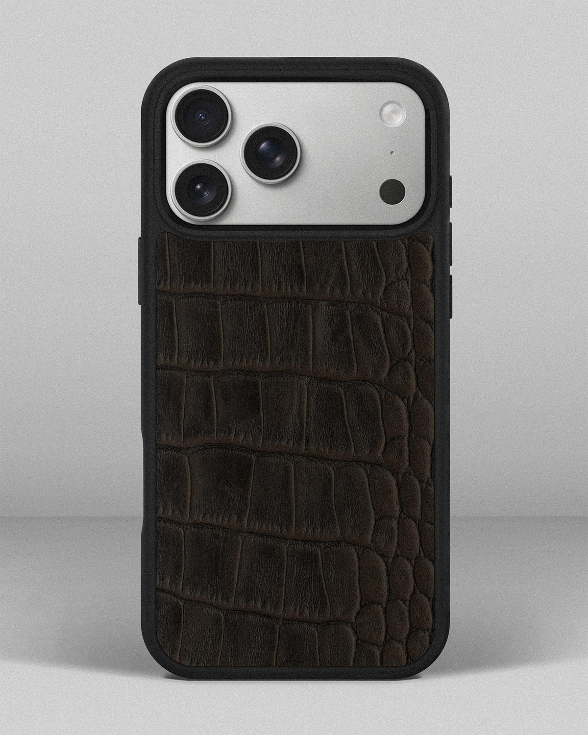 Dark Brown Crocodile Emboss on Calfskin Sport Case for iPhone 18 Pro Max