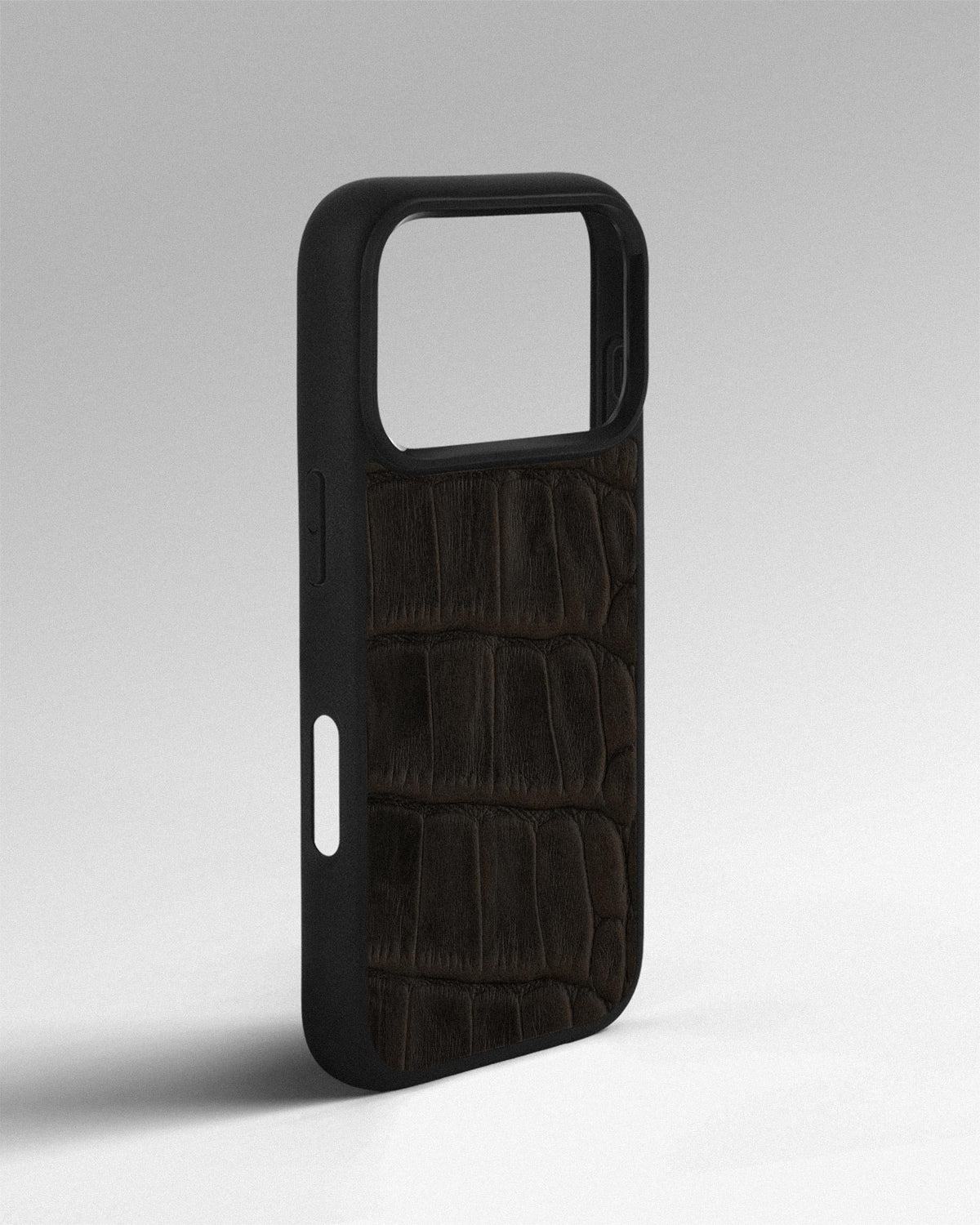 Dark Brown Crocodile Emboss on Calfskin Sport Case for iPhone 18 Pro