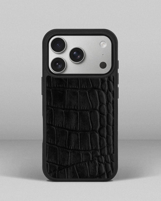 Black Crocodile Emboss on Calfskin Sport Case for iPhone 17 Pro