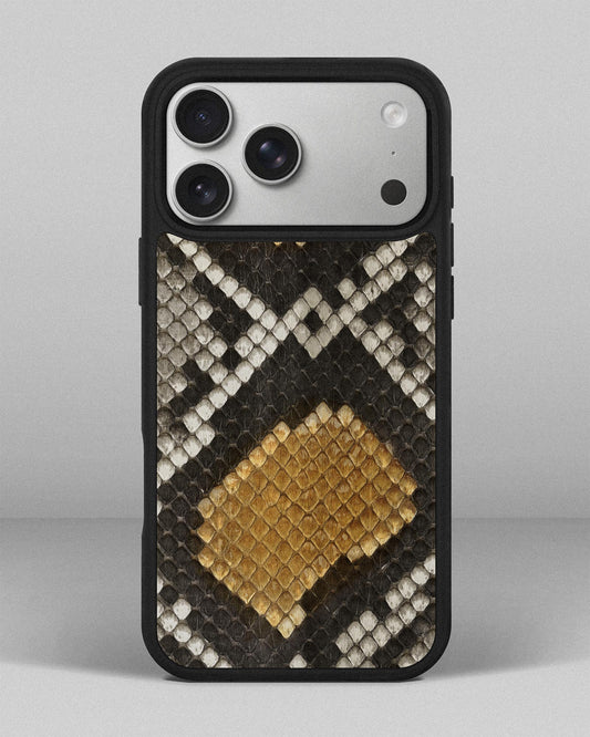 Спортивний чохол із сіро-жовтої шкіри пітона для iPhone 16 Pro Max