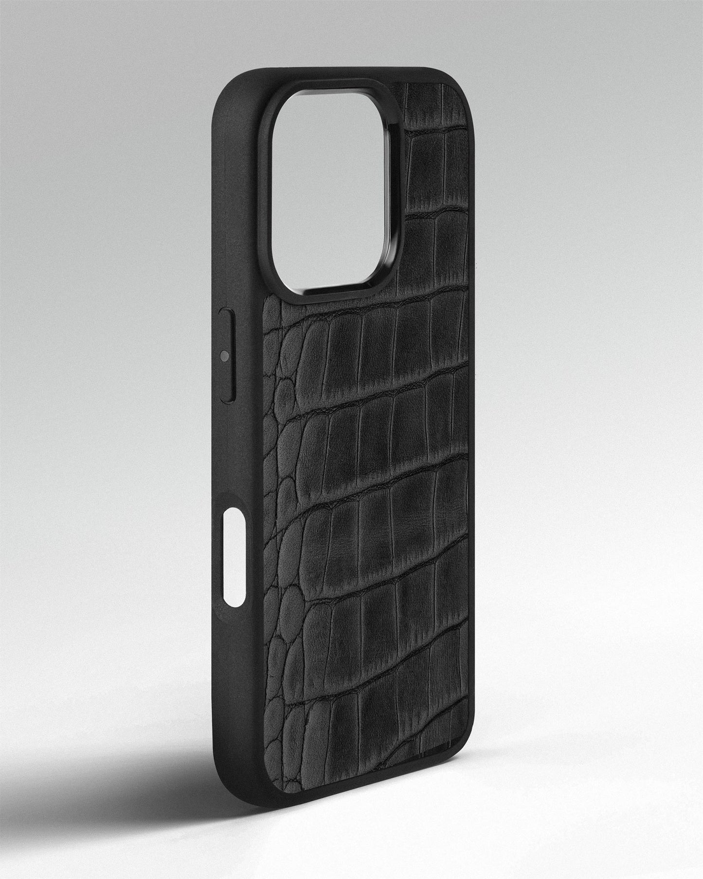 Grey Crocodile Emboss on Calfskin Sport Case for iPhone 16 Pro Max