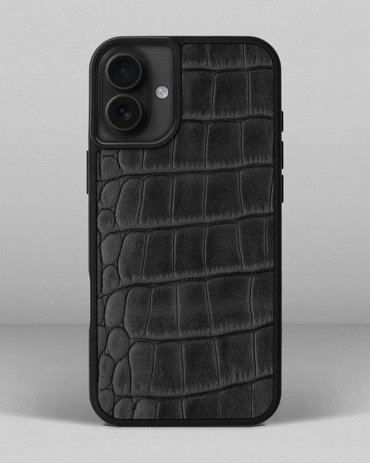 Grey Crocodile Emboss on Calfskin Sport Case for iPhone 16 Plus