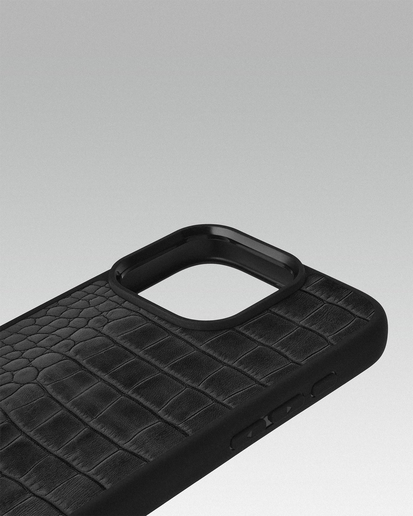 Grey Crocodile Emboss on Calfskin Sport Case for iPhone 16 Pro Max