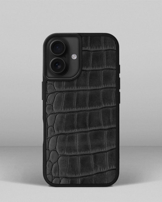 Grey Crocodile Emboss on Calfskin Sport Case for iPhone 16