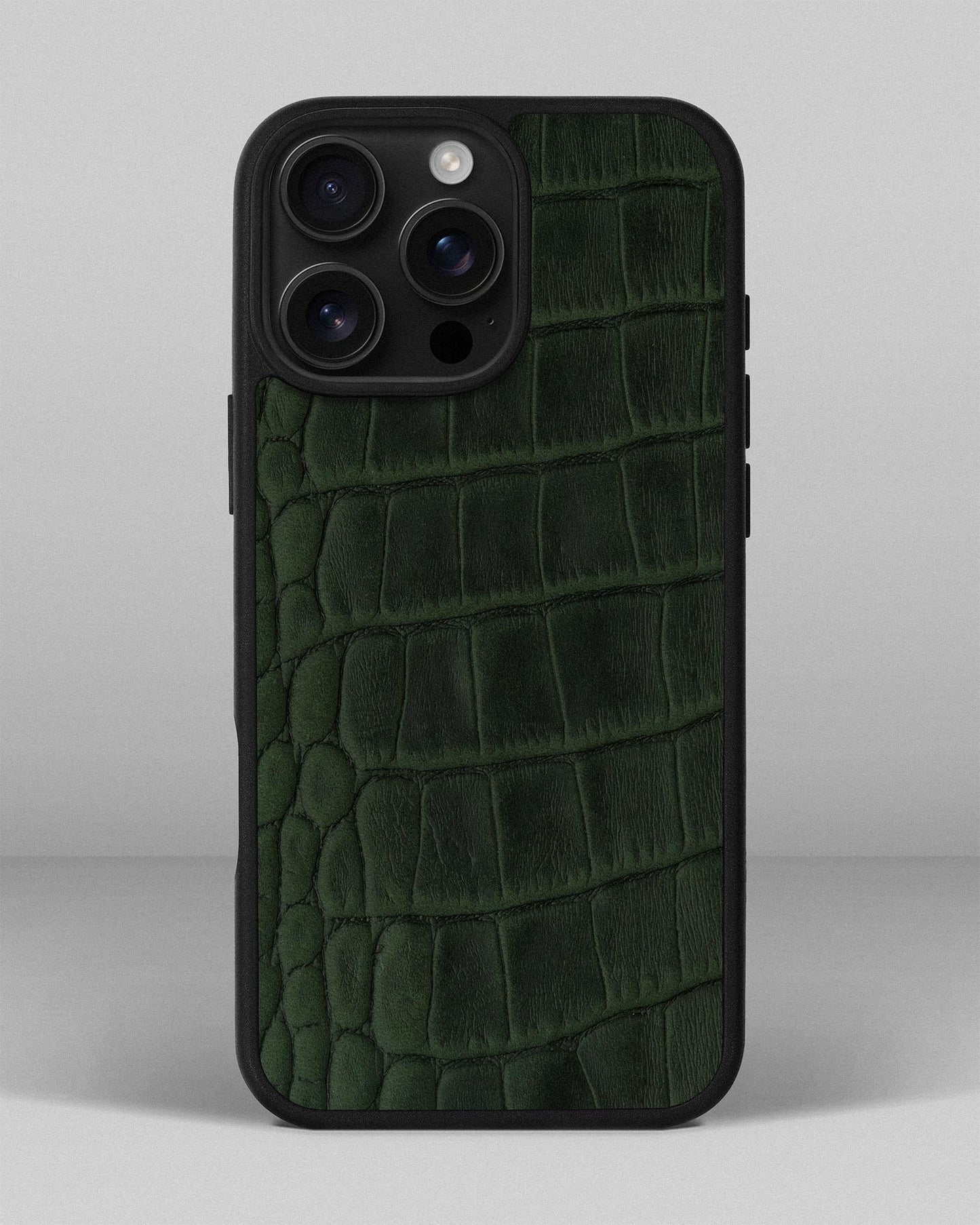 Dark Green Crocodile Emboss on Calfskin Sport Case for iPhone 16 Pro Max