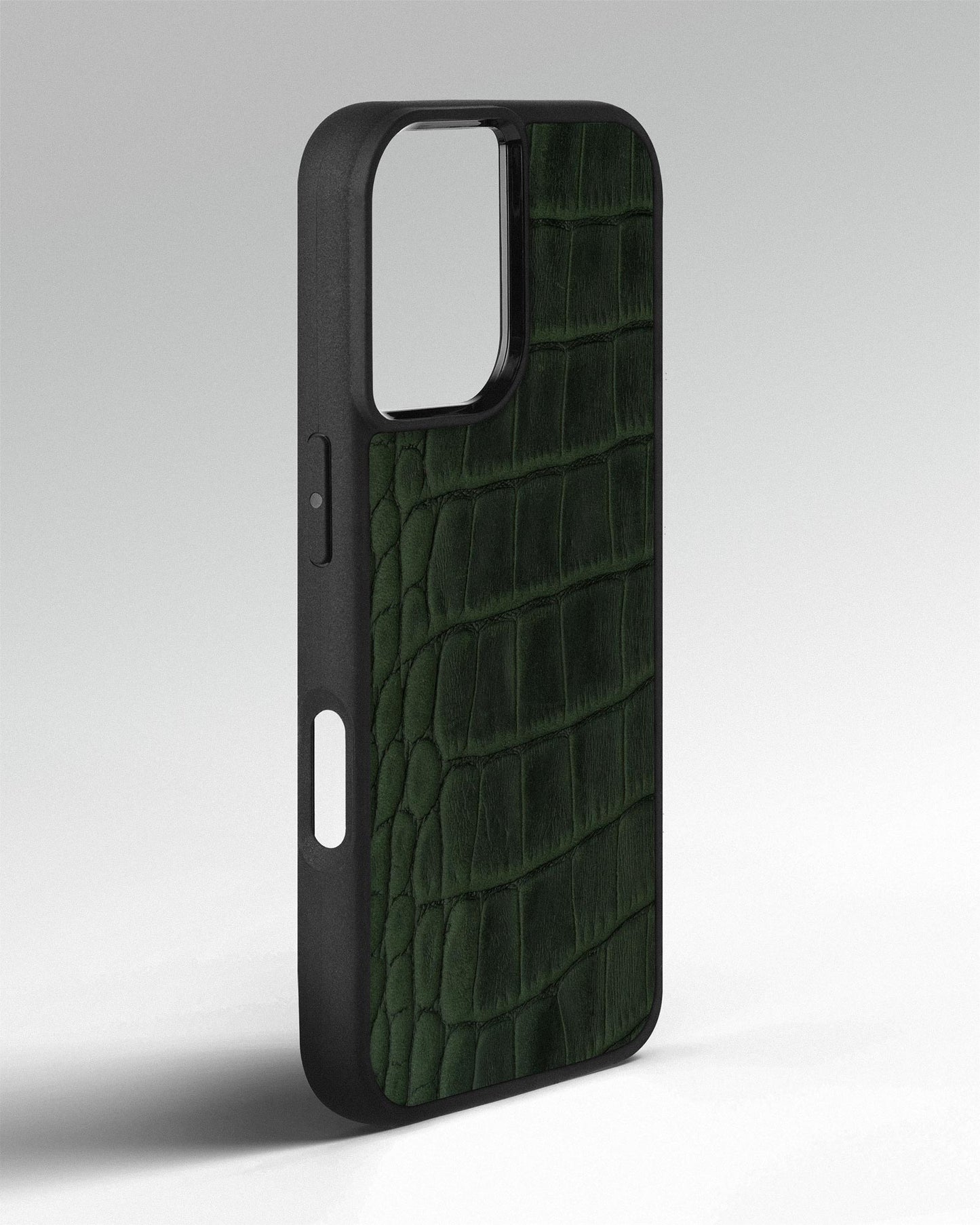 Dark Green Crocodile Emboss on Calfskin Sport Case for iPhone 16