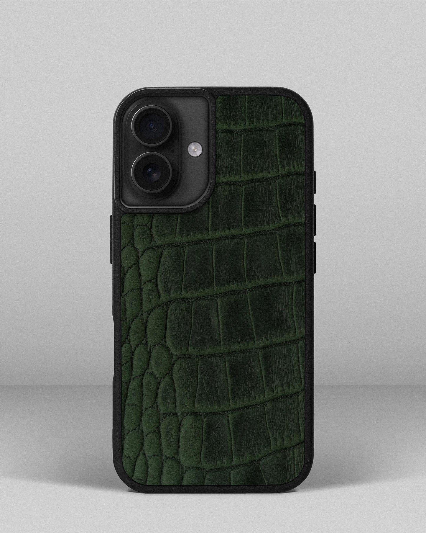 Dark Green Crocodile Emboss on Calfskin Sport Case for iPhone 16