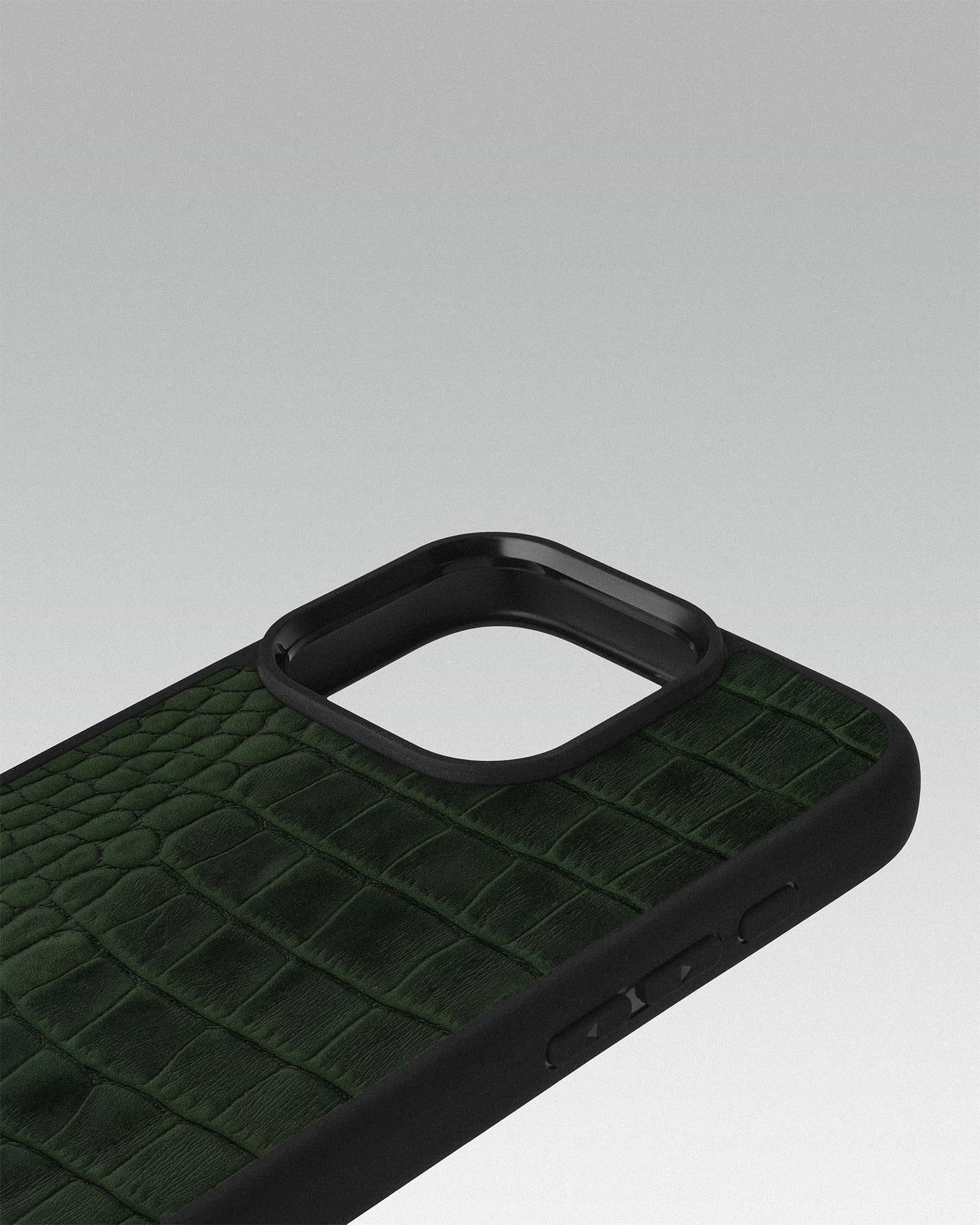 Dark Green Crocodile Emboss on Calfskin Sport Case for iPhone 16 Pro Max