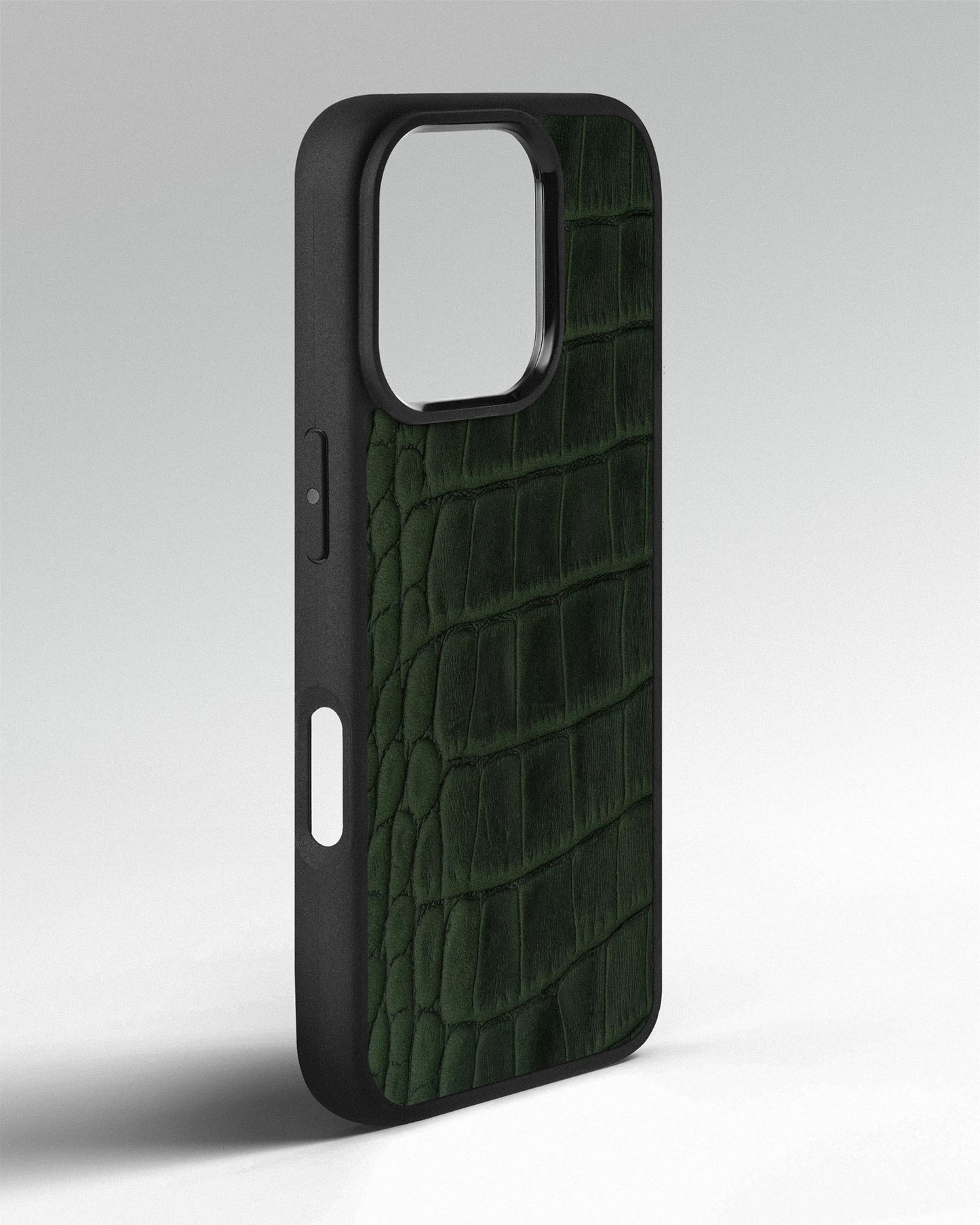 Dark Green Crocodile Emboss on Calfskin Sport Case for iPhone 16 Pro Max