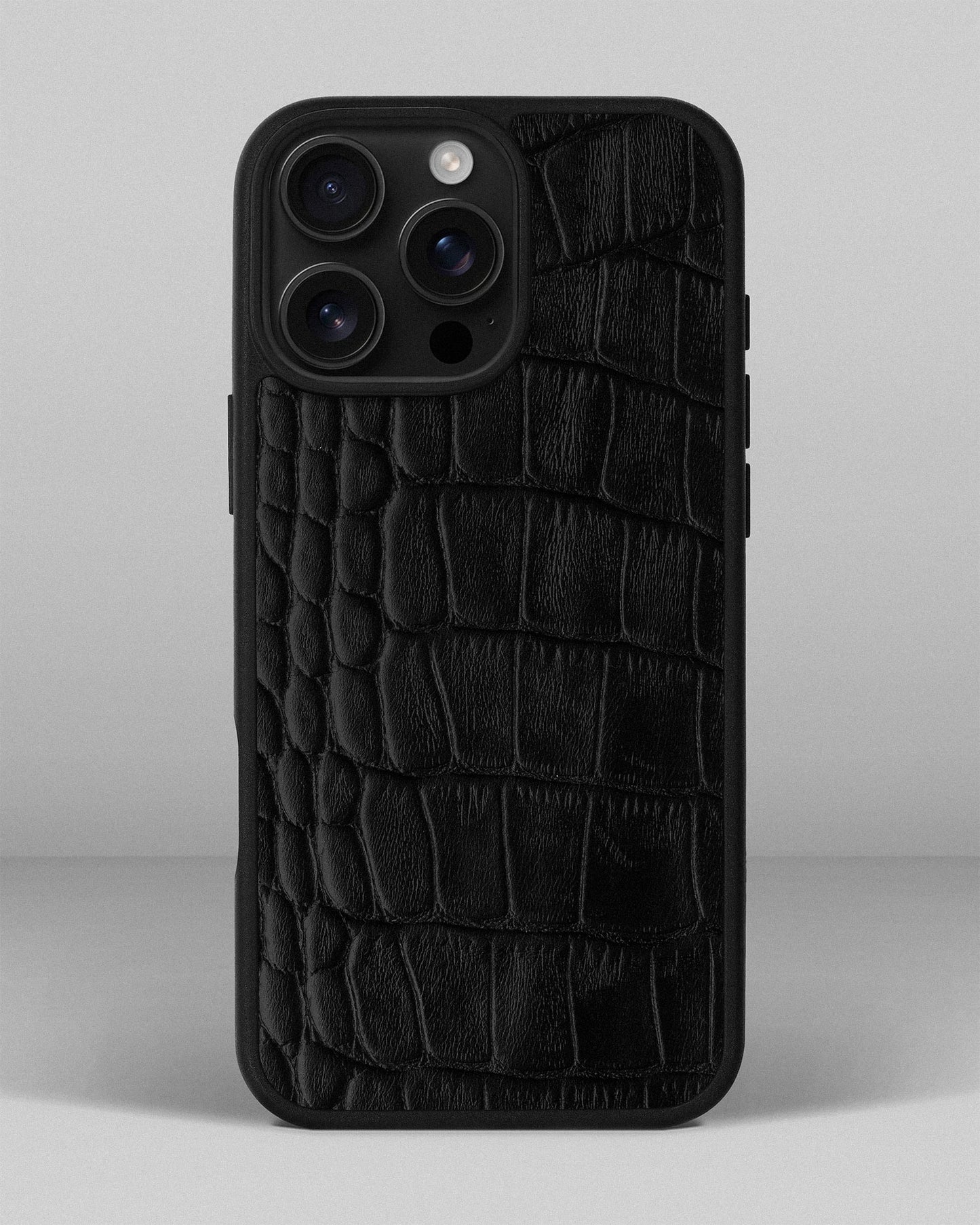 Black Crocodile Emboss on Calfskin Sport Case for iPhone 16 Pro Max